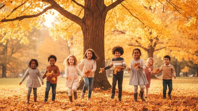 Enfants jouant dans la nature en automne