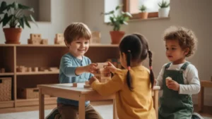 Enfants partageant en micro-crèche bienveillance