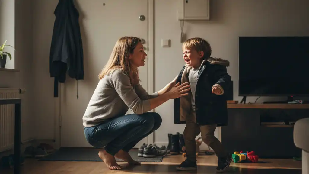 Parent réconfortant enfant fatigue émotionnelle