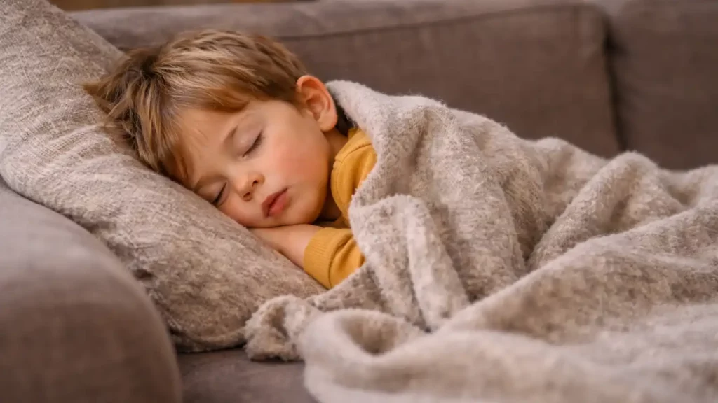 Tout-petit endormi sous une couverture, sommeil essentiel pour renforcer l’immunité en hiver