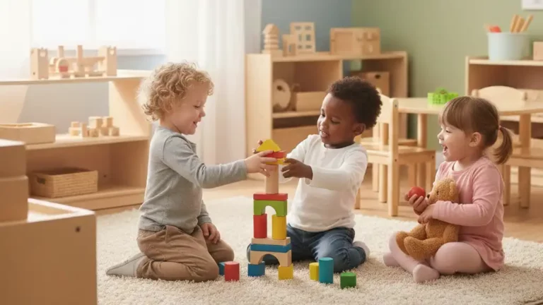 enfants jouant ensemble en crèche socialisation