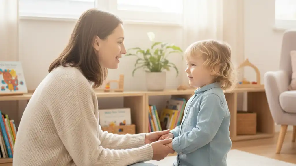 parent parlant avec bienveillance à son enfant